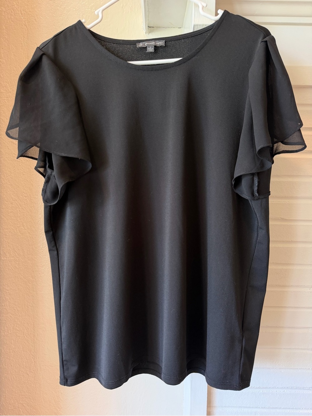 Adrianna Papell Black Layered Chiffon Flutter Sleeve Blouse Size Large